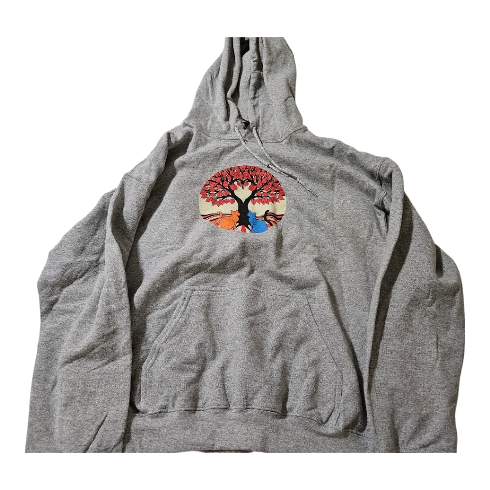 Cat Lovers Tree Of Life Hoodie Womens Size Large Gray With Colorful Cat Design
